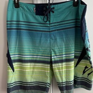 Salt Life Teal, Aqua & Lime Striped Swim Trunks